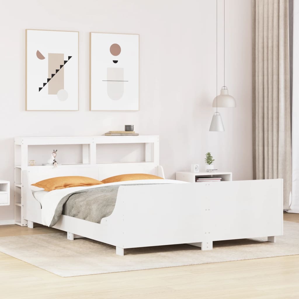Cadre de lit sans matelas blanc 140x190 cm bois de pin massif - XIOS