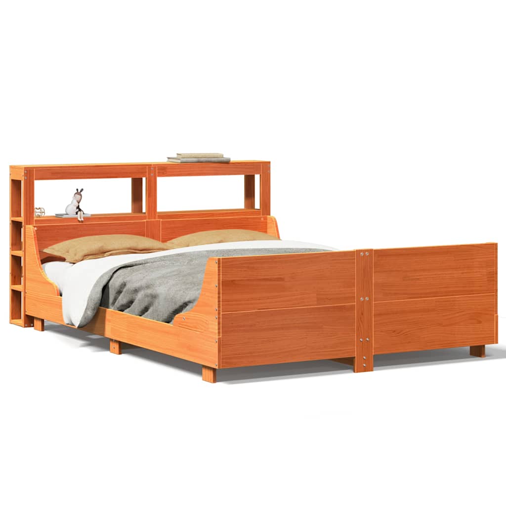 Cadre de lit sans matelas cire marron 135x190cm bois pin massif - XIOS