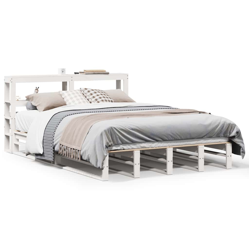 Cadre de lit sans matelas blanc 150x200 cm bois de pin massif - XIOS