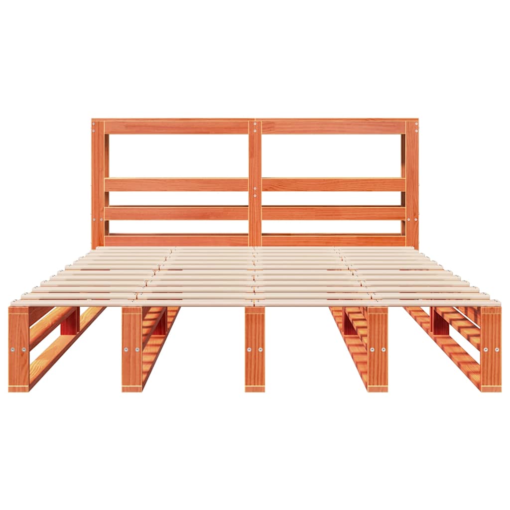 Cadre de lit sans matelas cire marron 150x200cm bois pin massif - XIOS