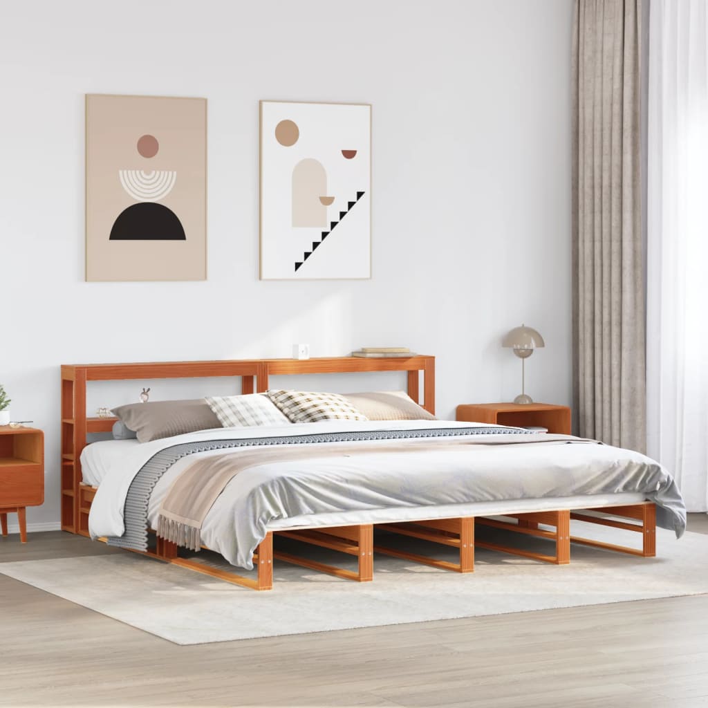 Cadre de lit sans matelas cire marron 200x200cm bois pin massif - XIOS