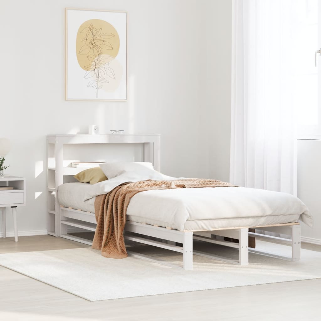 Cadre de lit sans matelas blanc 90x190 cm bois de pin massif - XIOS