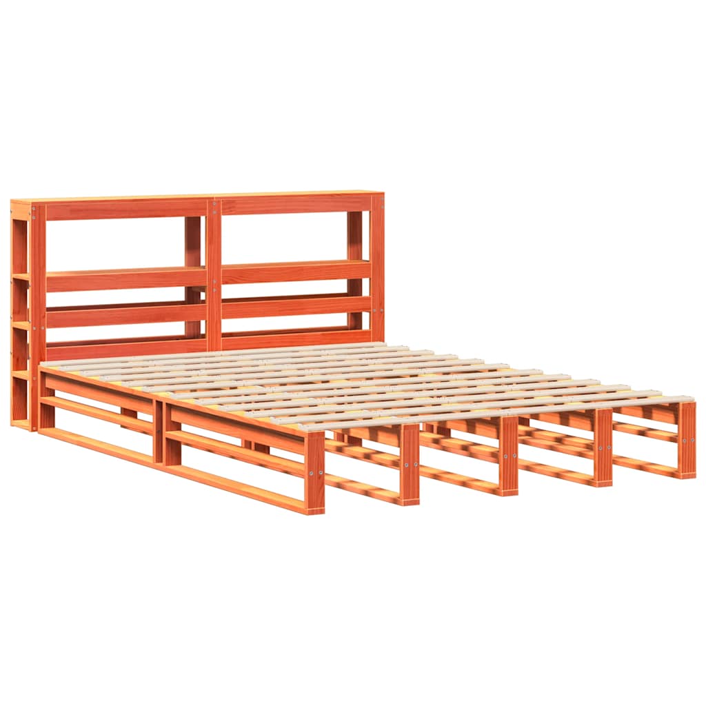 Cadre de lit sans matelas cire marron 135x190cm bois pin massif - XIOS
