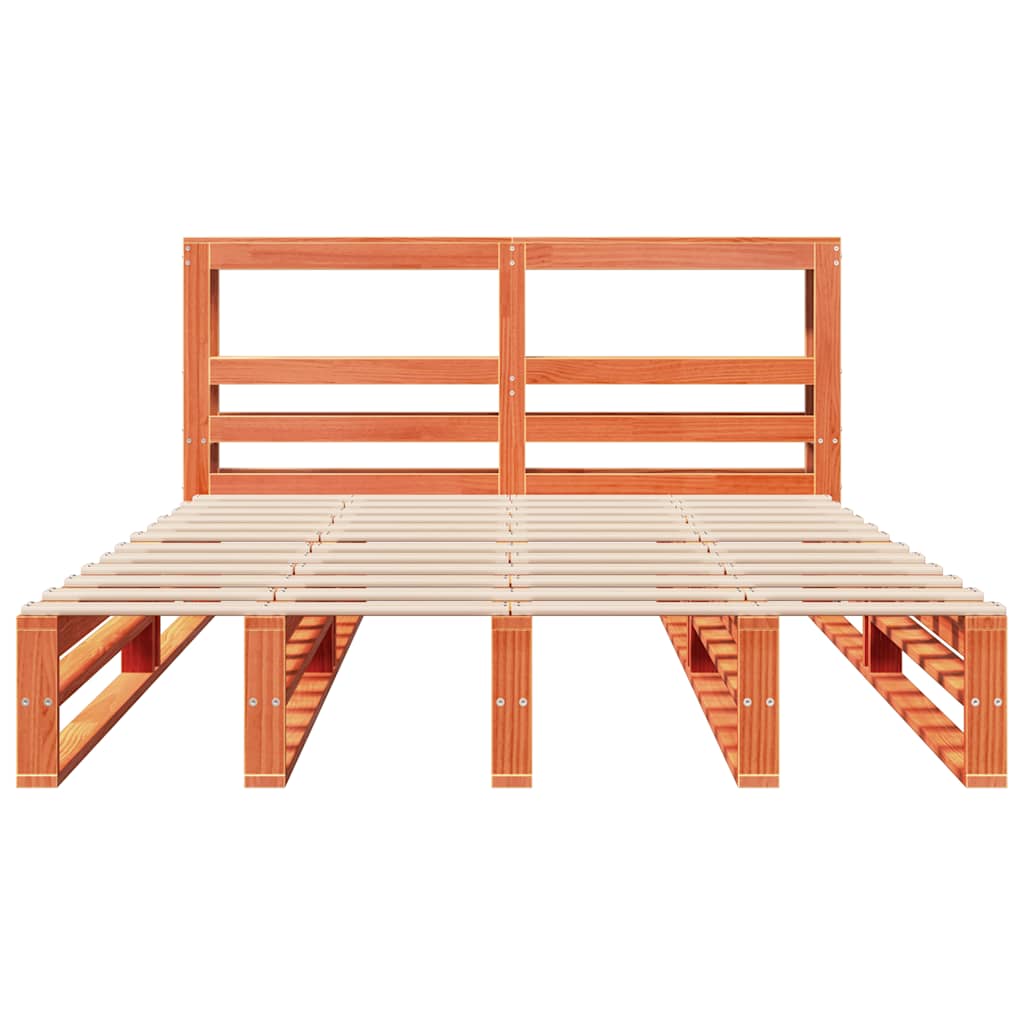 Cadre de lit sans matelas cire marron 135x190cm bois pin massif - XIOS