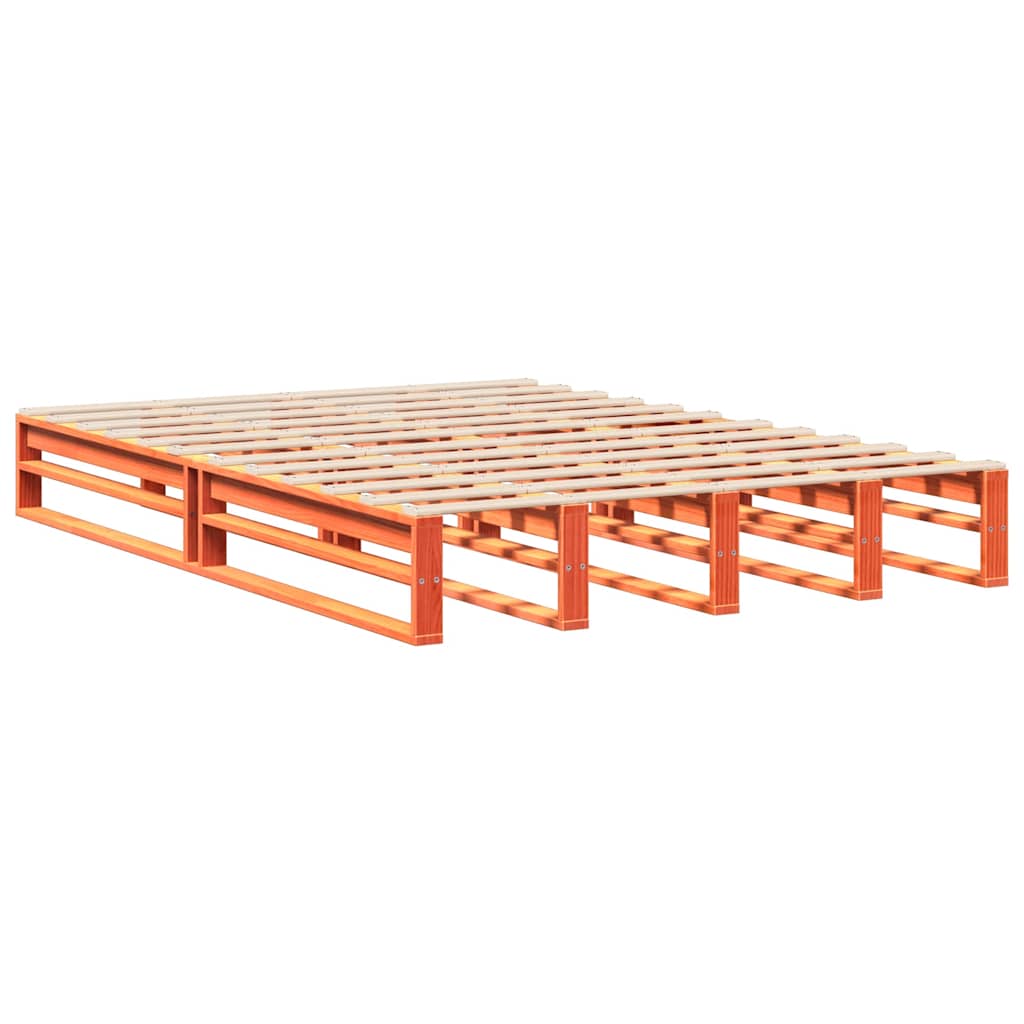 Cadre de lit sans matelas cire marron 135x190cm bois pin massif - XIOS
