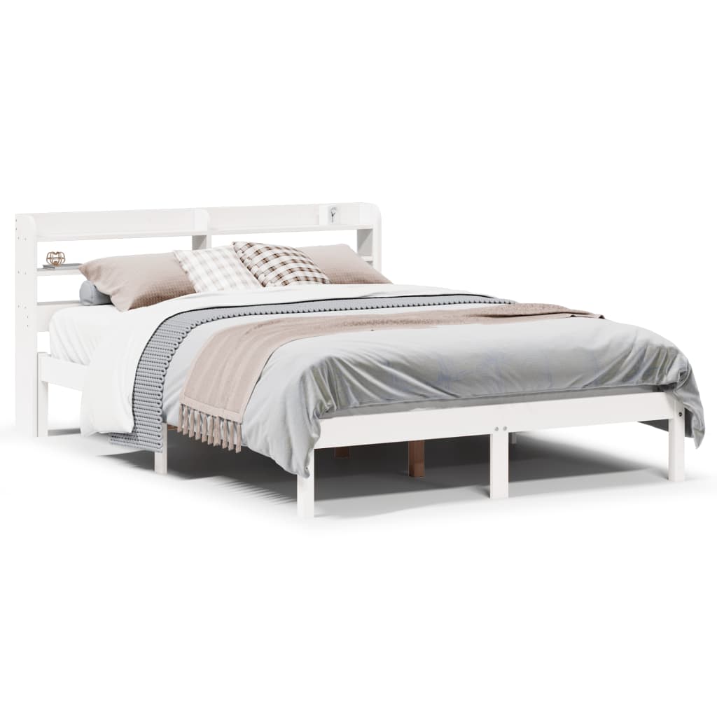 Cadre de lit sans matelas blanc 135x190 cm bois de pin massif - XIOS
