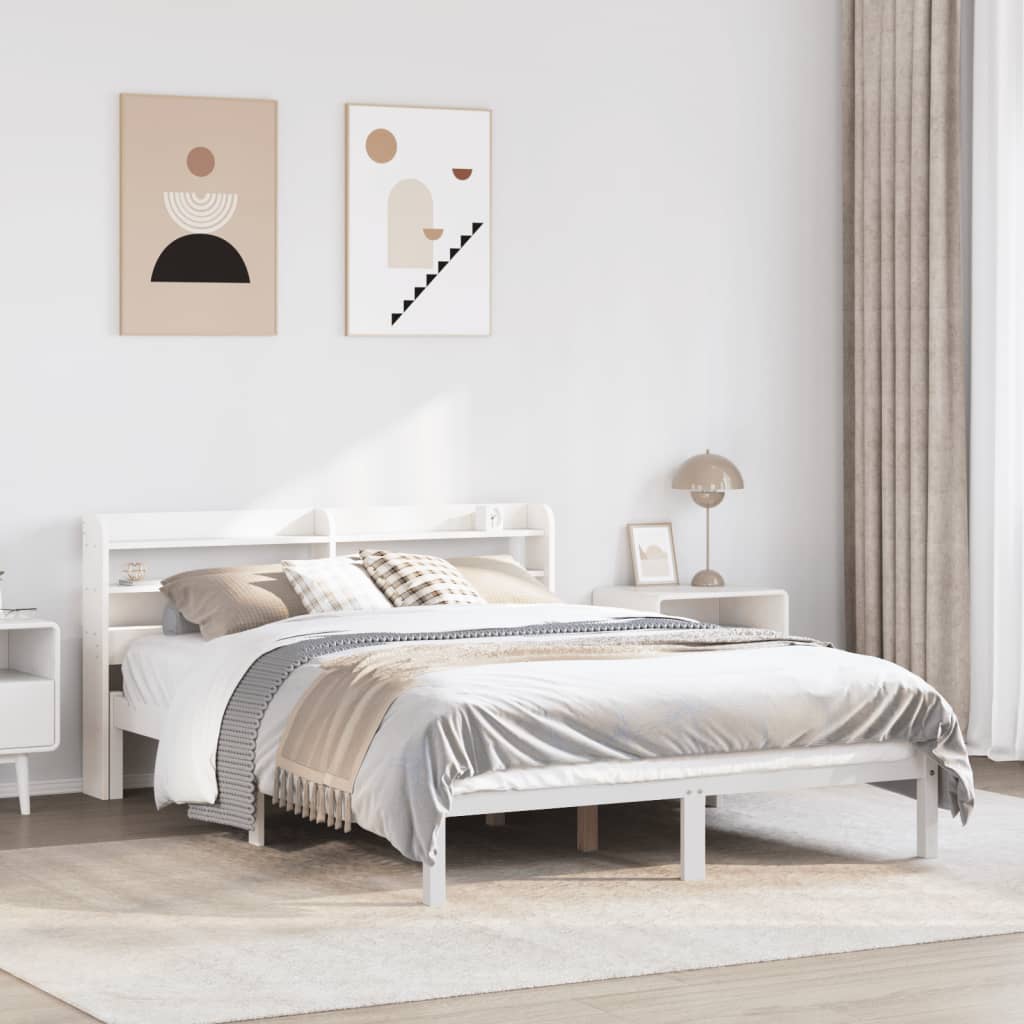 Cadre de lit sans matelas blanc 135x190 cm bois de pin massif - XIOS