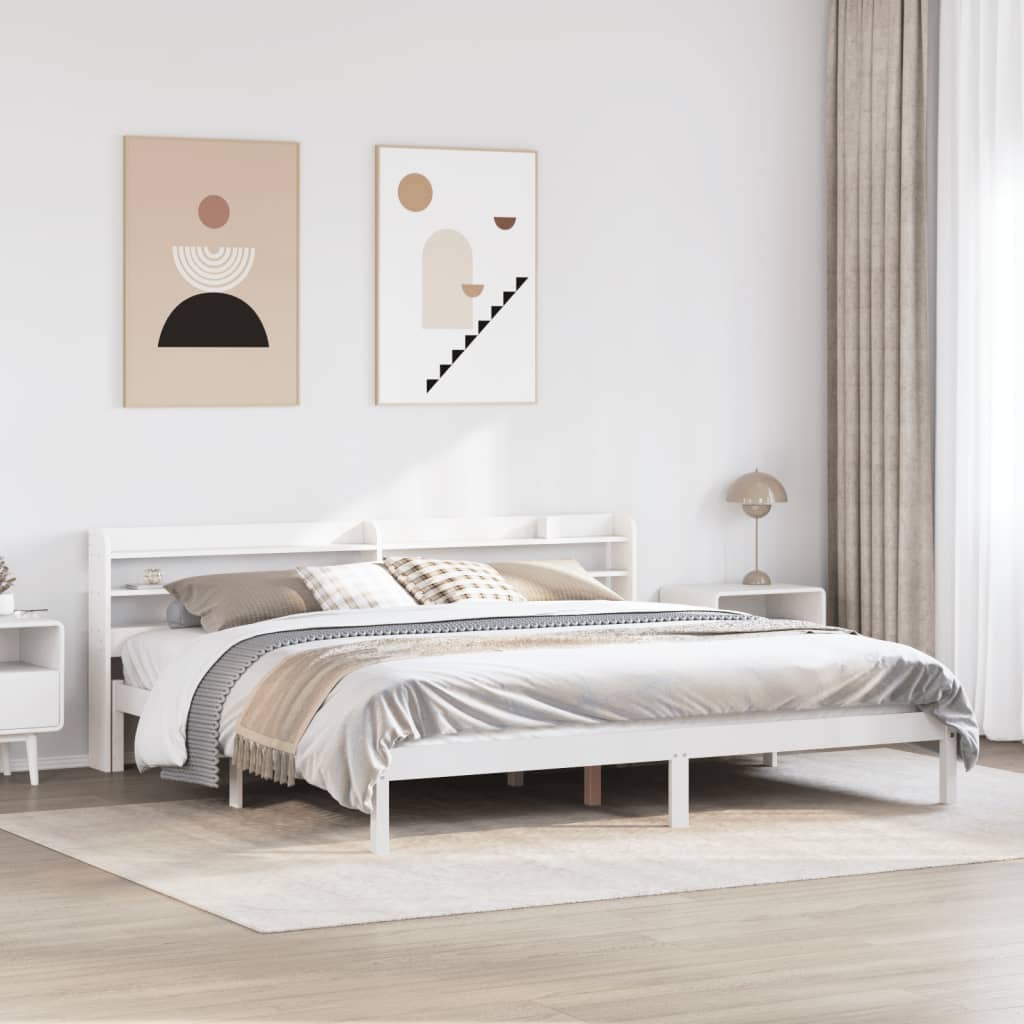 Cadre de lit sans matelas blanc 200x200 cm bois massif de pin - XIOS