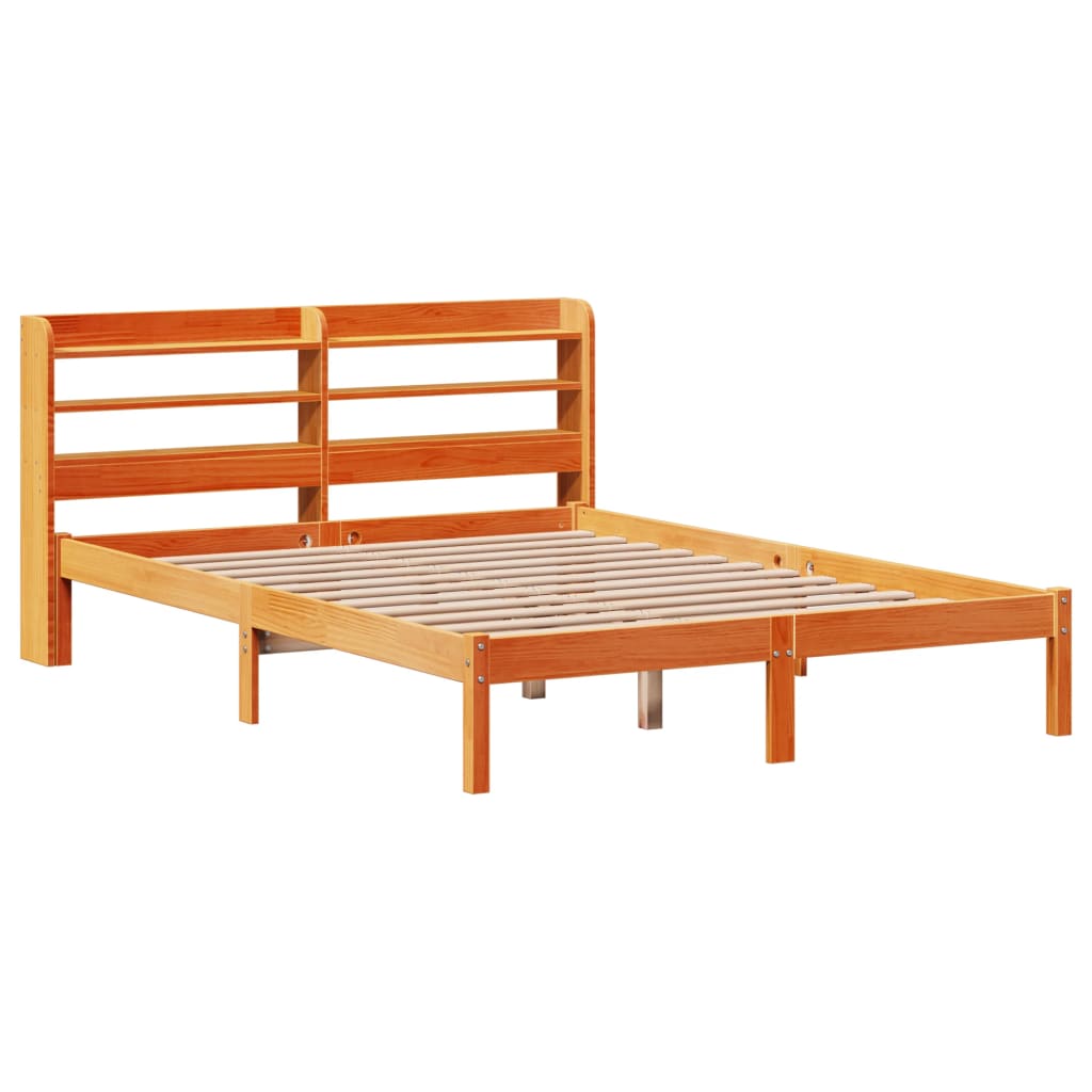 Cadre de lit et tête de lit sans matelas cire marron 135x190 cm - XIOS