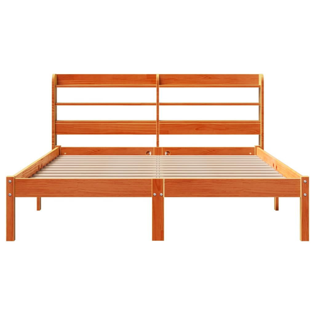 Cadre de lit et tête de lit sans matelas cire marron 135x190 cm - XIOS