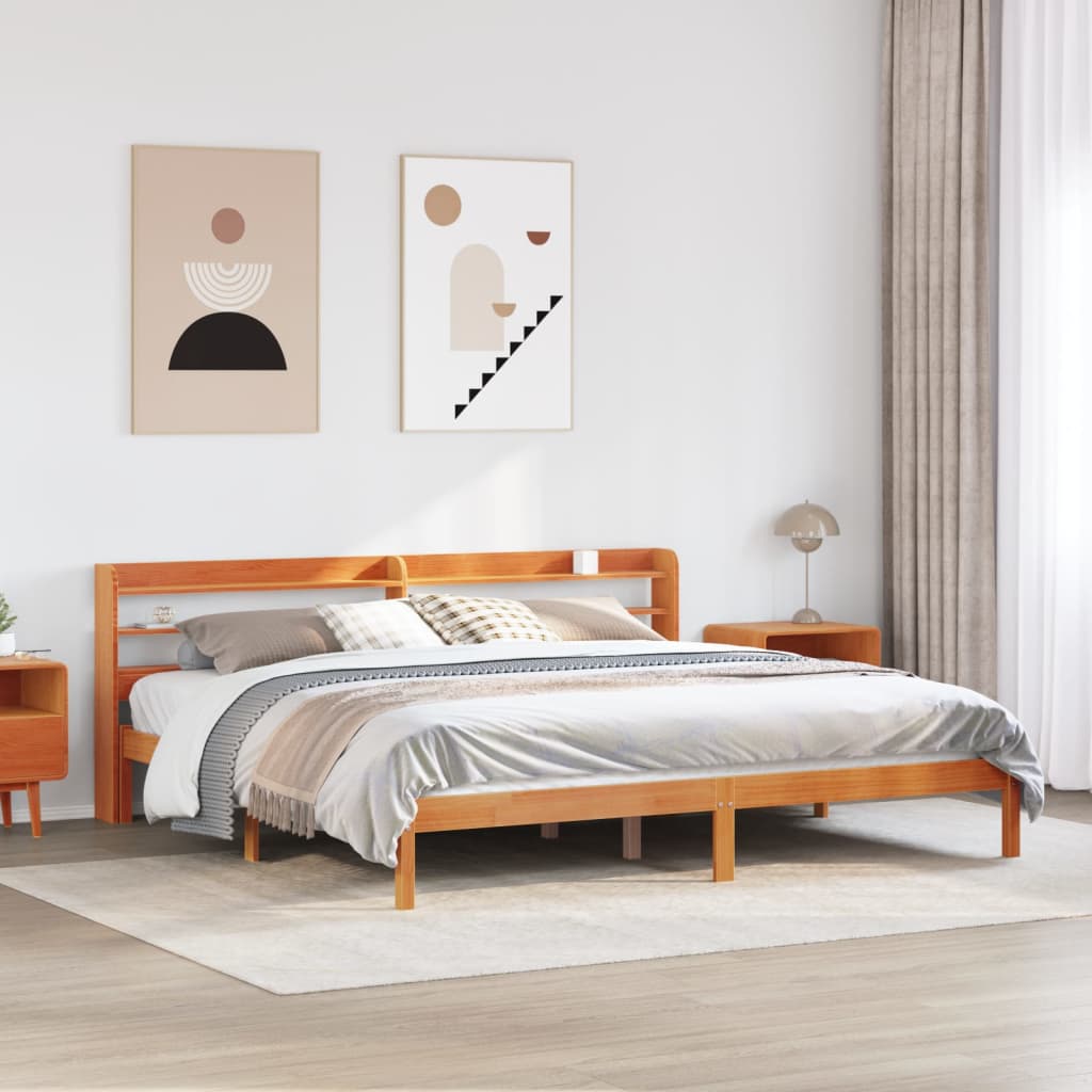 Cadre de lit et tête de lit sans matelas cire marron 180x200 cm - XIOS