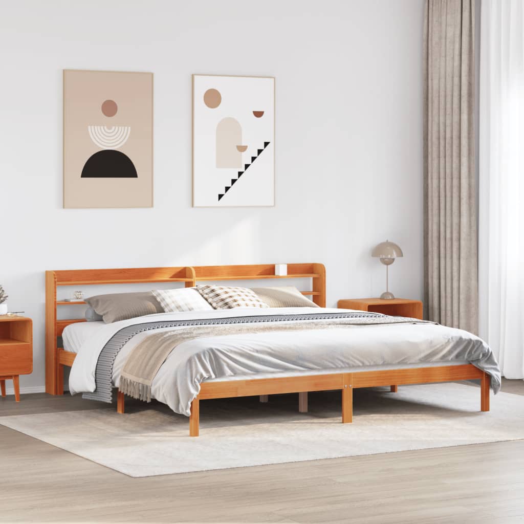 Cadre de lit et tête de lit sans matelas cire marron 200x200 cm - XIOS