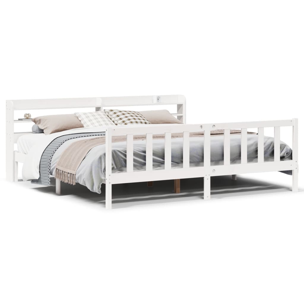 Cadre de lit sans matelas blanc 200x200 cm bois massif de pin - XIOS