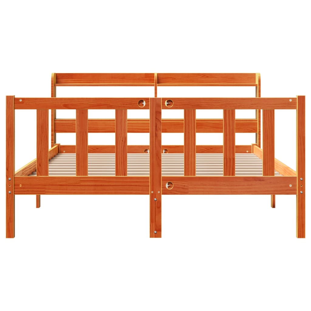 Cadre de lit et tête de lit sans matelas cire marron 120x190 cm - XIOS