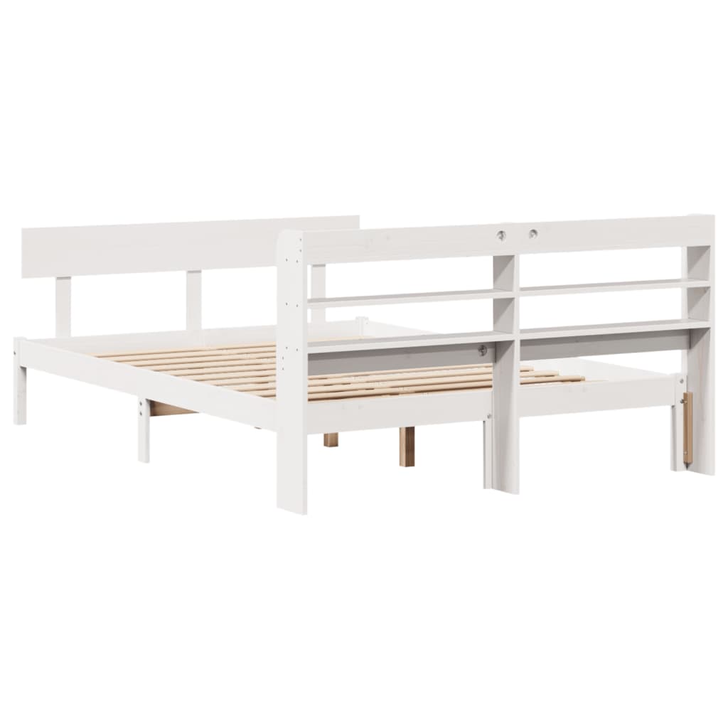 Cadre de lit sans matelas blanc 150x200 cm bois de pin massif - XIOS
