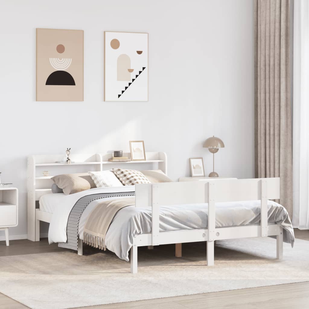 Cadre de lit sans matelas blanc 150x200 cm bois de pin massif - XIOS