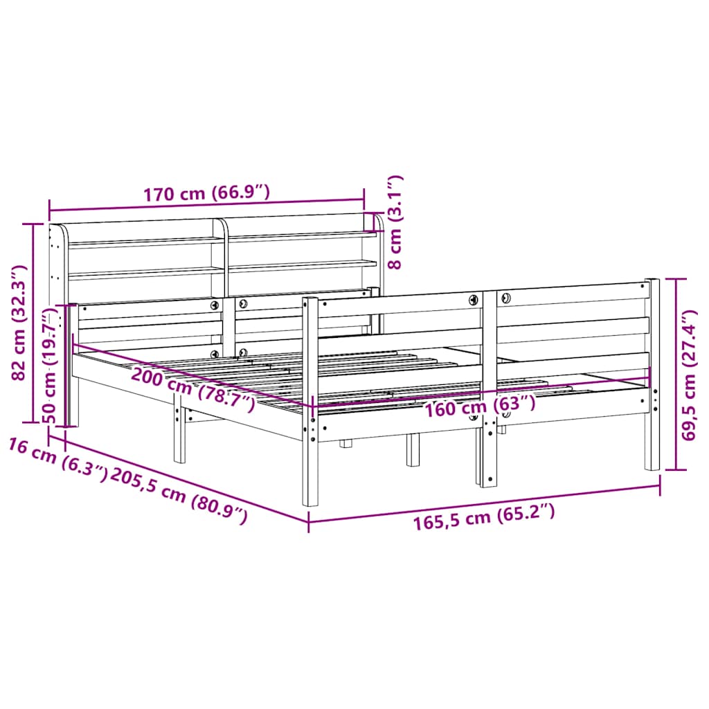 Cadre de lit avec tête de lit sans matelas 160x200 cm - XIOS