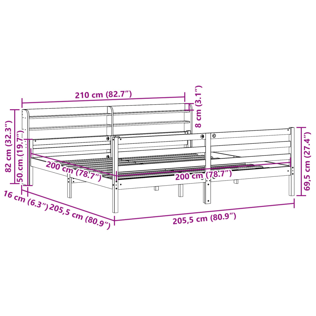 Cadre de lit avec tête de lit sans matelas blanc 200x200 cm - XIOS