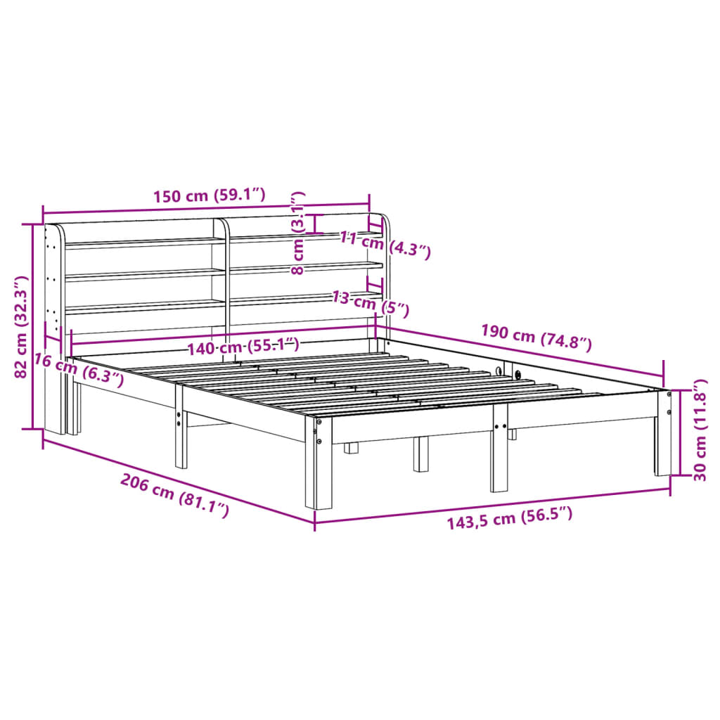 Cadre de lit avec tête de lit sans matelas blanc 140x190 cm - XIOS