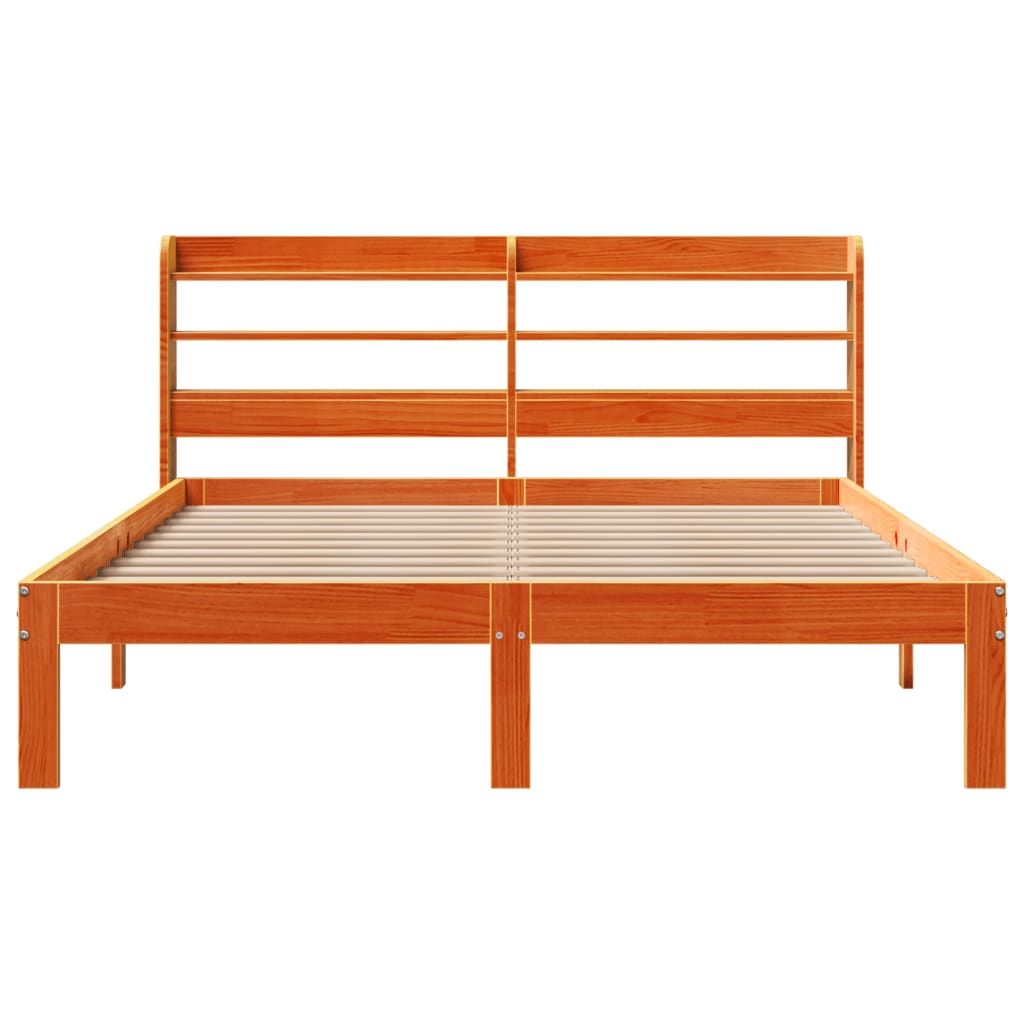 Cadre de lit sans matelas cire marron 135x190cm bois pin massif - XIOS
