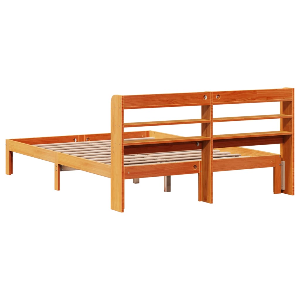 Cadre de lit sans matelas cire marron 135x190cm bois pin massif - XIOS