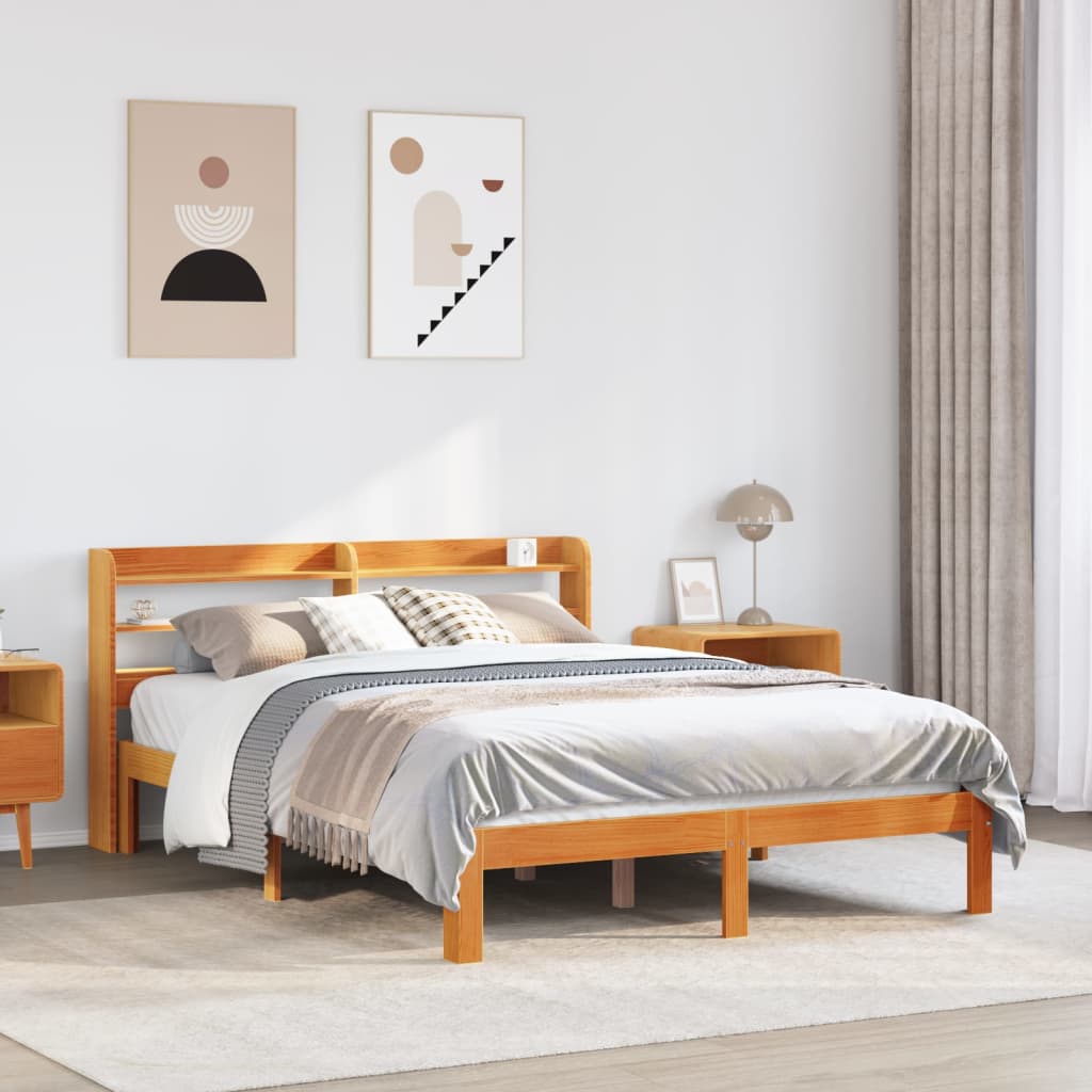 Cadre de lit sans matelas cire marron 135x190cm bois pin massif - XIOS