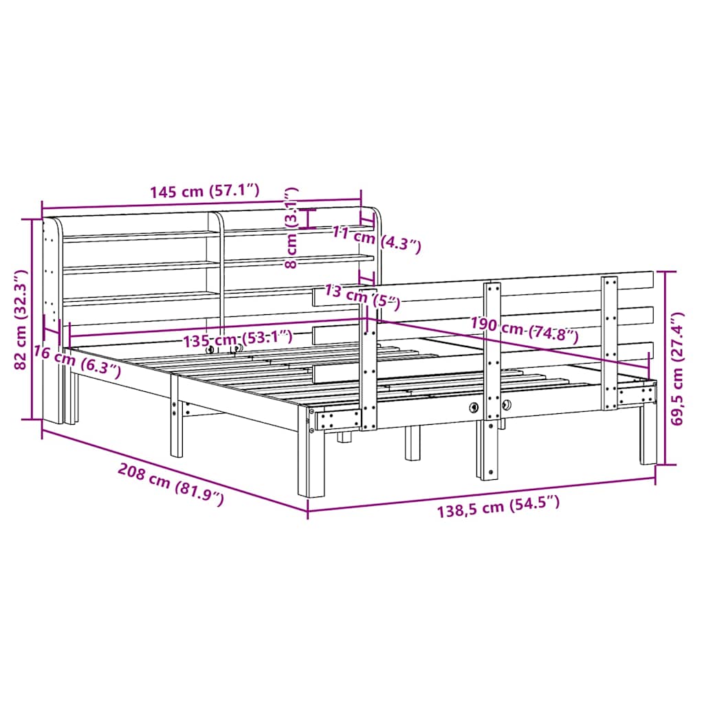 Cadre de lit et tête de lit sans matelas 135x190 cm - XIOS