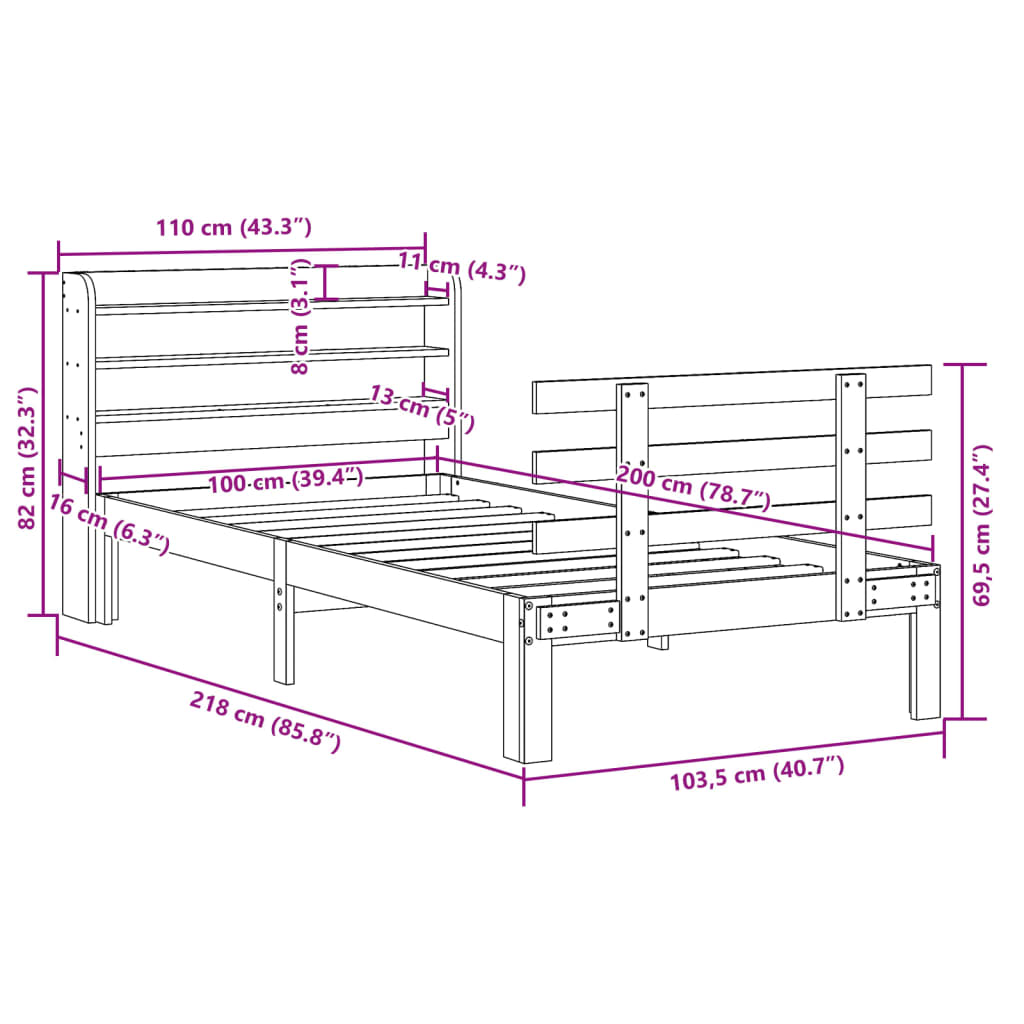 Cadre de lit avec tête de lit sans matelas 100x200 cm - XIOS