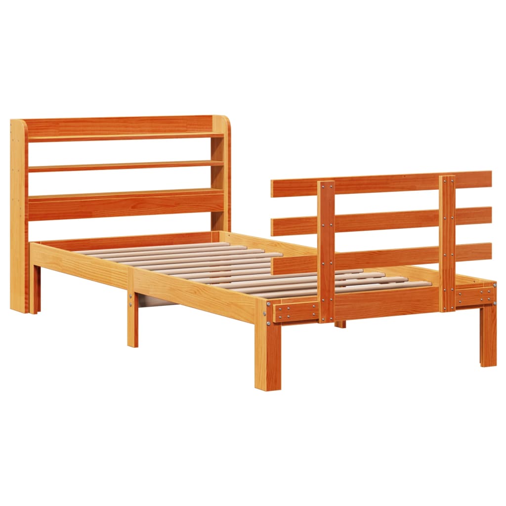 Cadre de lit avec tête de lit sans matelas cire marron 75x190cm - XIOS