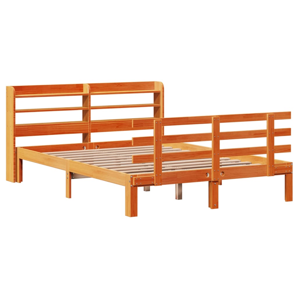 Cadre de lit et tête de lit sans matelas cire marron 140x190 cm - XIOS