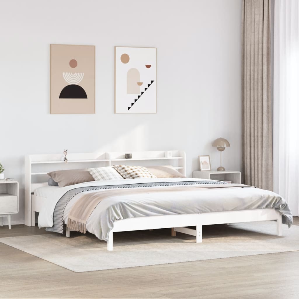 Cadre de lit sans matelas blanc 200x200 cm bois massif de pin - XIOS