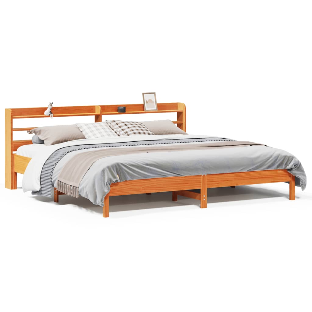 Cadre de lit sans matelas cire marron 200x200cm bois pin massif - XIOS
