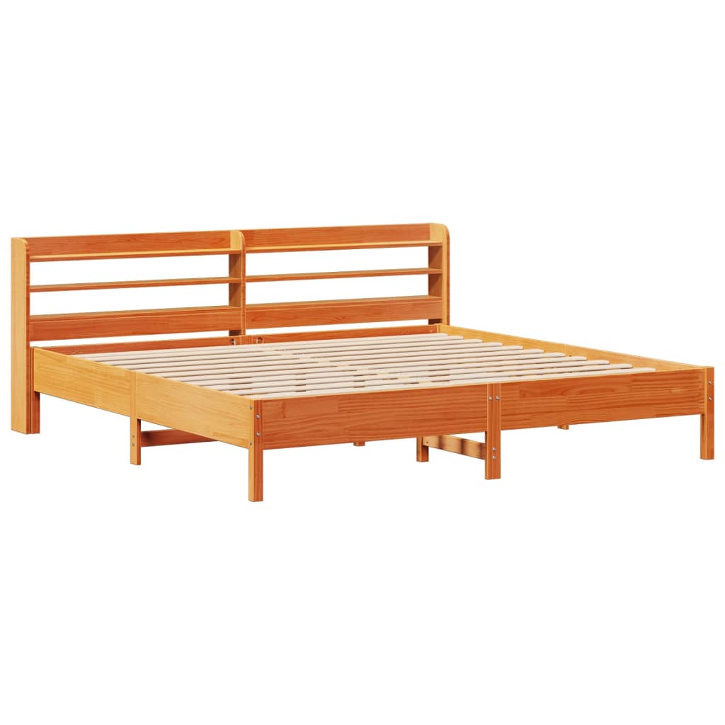 Cadre de lit sans matelas cire marron 200x200cm bois pin massif - XIOS
