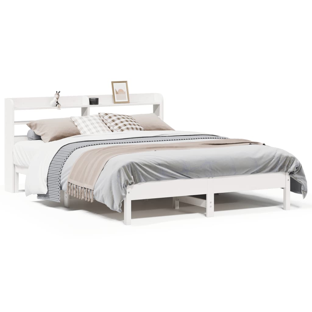 Cadre de lit sans matelas blanc 140x190 cm bois de pin massif - XIOS