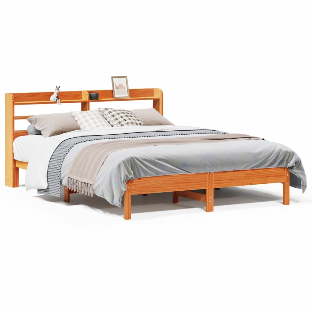 Cadre de lit sans matelas cire marron 135x190cm bois pin massif - XIOS