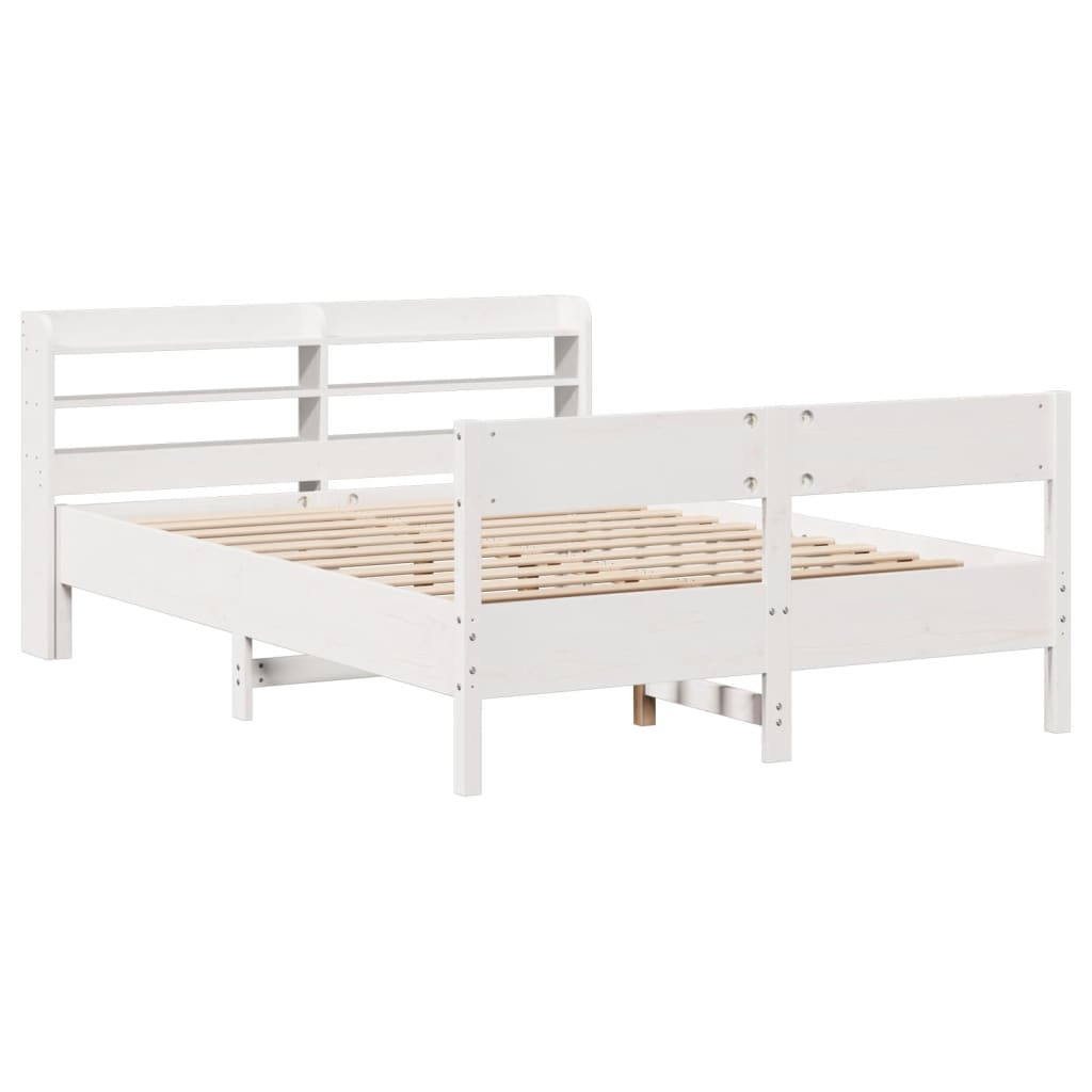Cadre de lit sans matelas blanc 140x190 cm bois de pin massif - XIOS