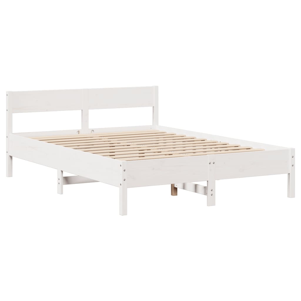 Cadre de lit sans matelas blanc 140x190 cm bois de pin massif - XIOS