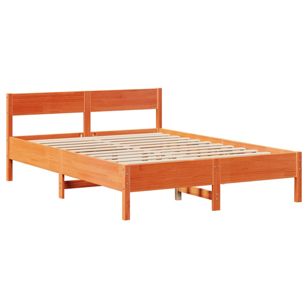 Cadre de lit sans matelas cire marron 140x190cm bois pin massif - XIOS