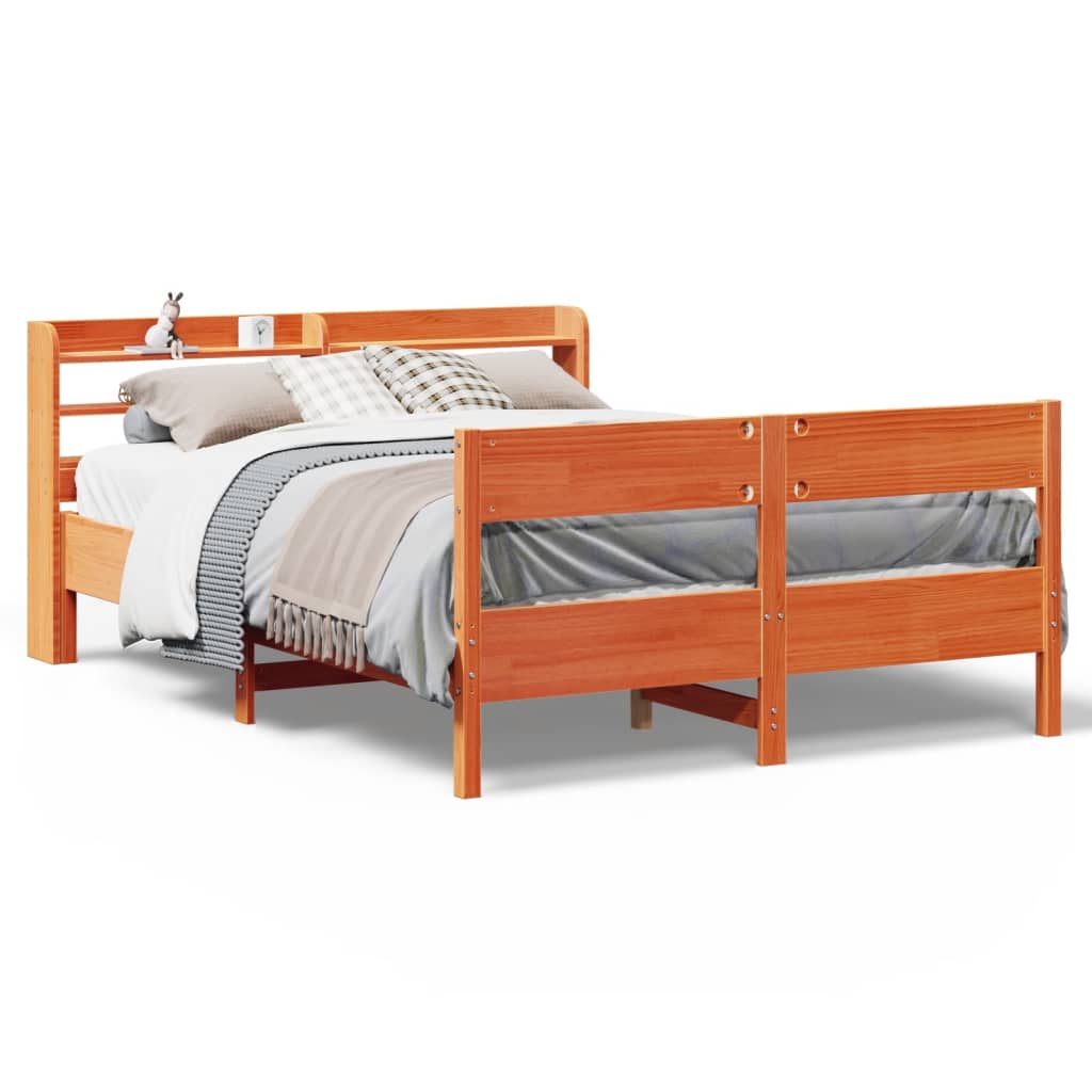 Cadre de lit sans matelas cire marron 135x190cm bois pin massif - XIOS