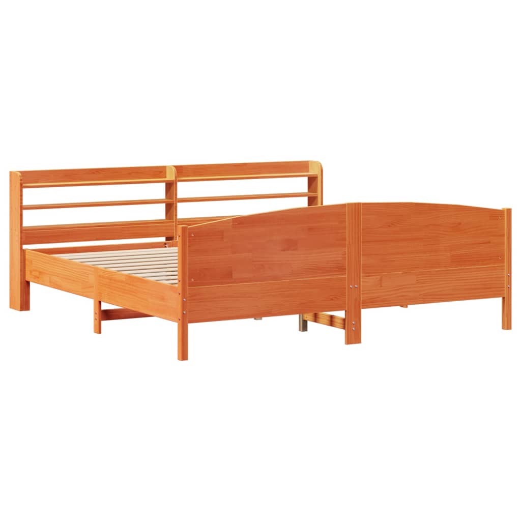 Cadre de lit sans matelas cire marron 200x200cm bois pin massif - XIOS