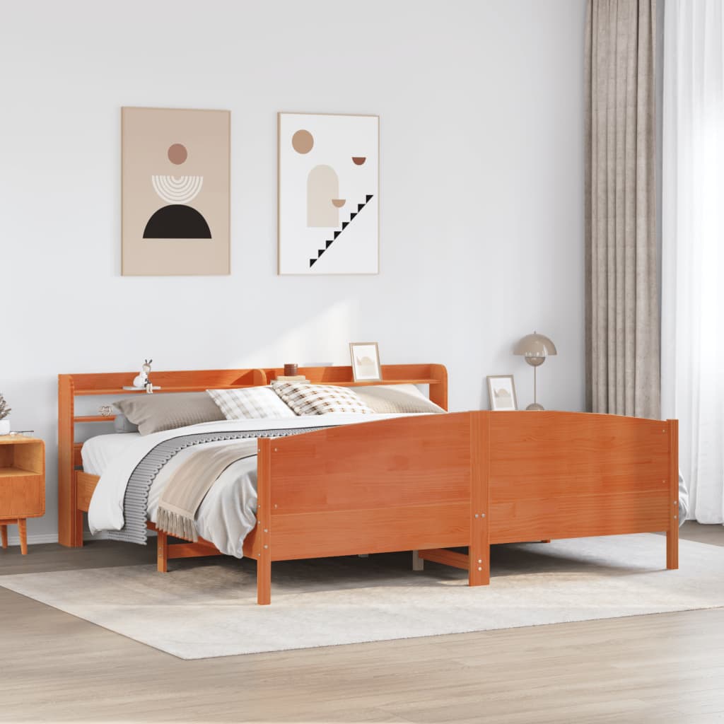 Cadre de lit sans matelas cire marron 200x200cm bois pin massif - XIOS