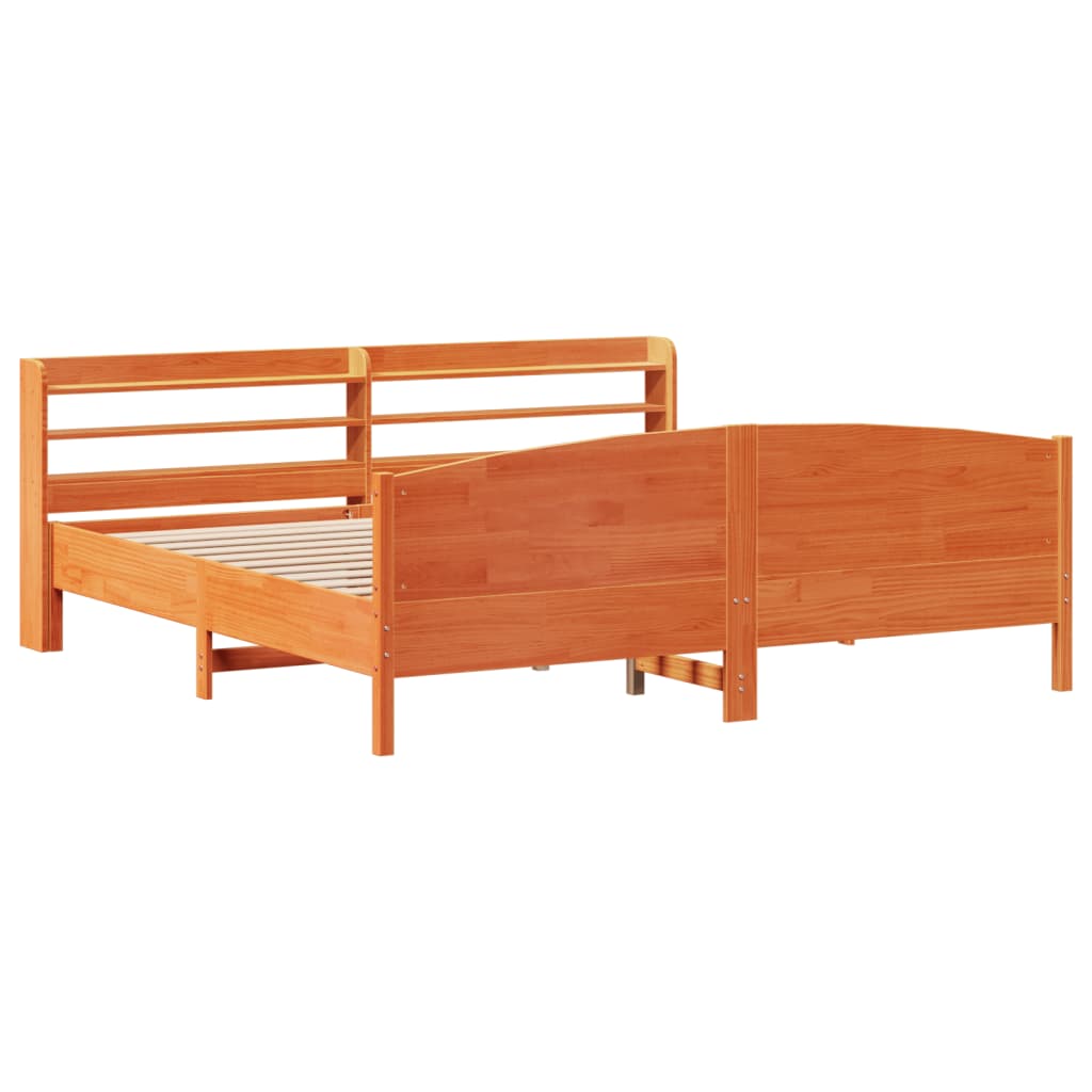 Cadre de lit sans matelas cire marron 180x200cm bois pin massif - XIOS