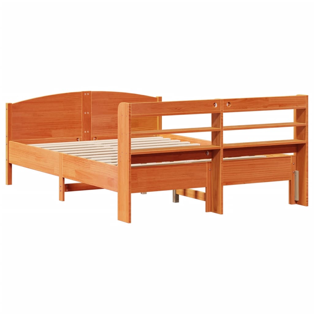 Cadre de lit sans matelas cire marron 160x200cm bois pin massif - XIOS