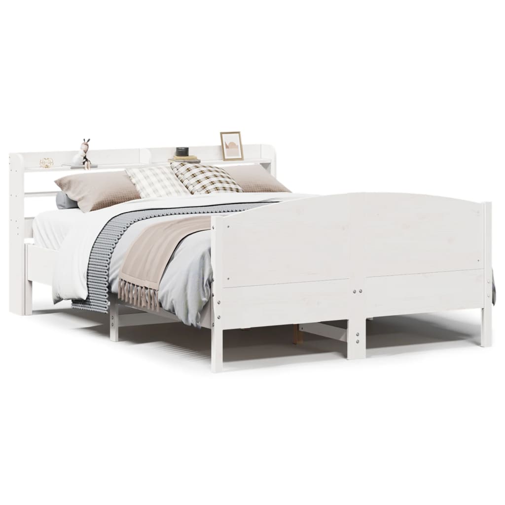 Cadre de lit sans matelas blanc 140x200 cm bois de pin massif - XIOS