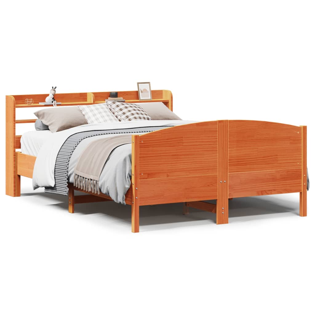 Cadre de lit sans matelas cire marron 135x190cm bois pin massif - XIOS