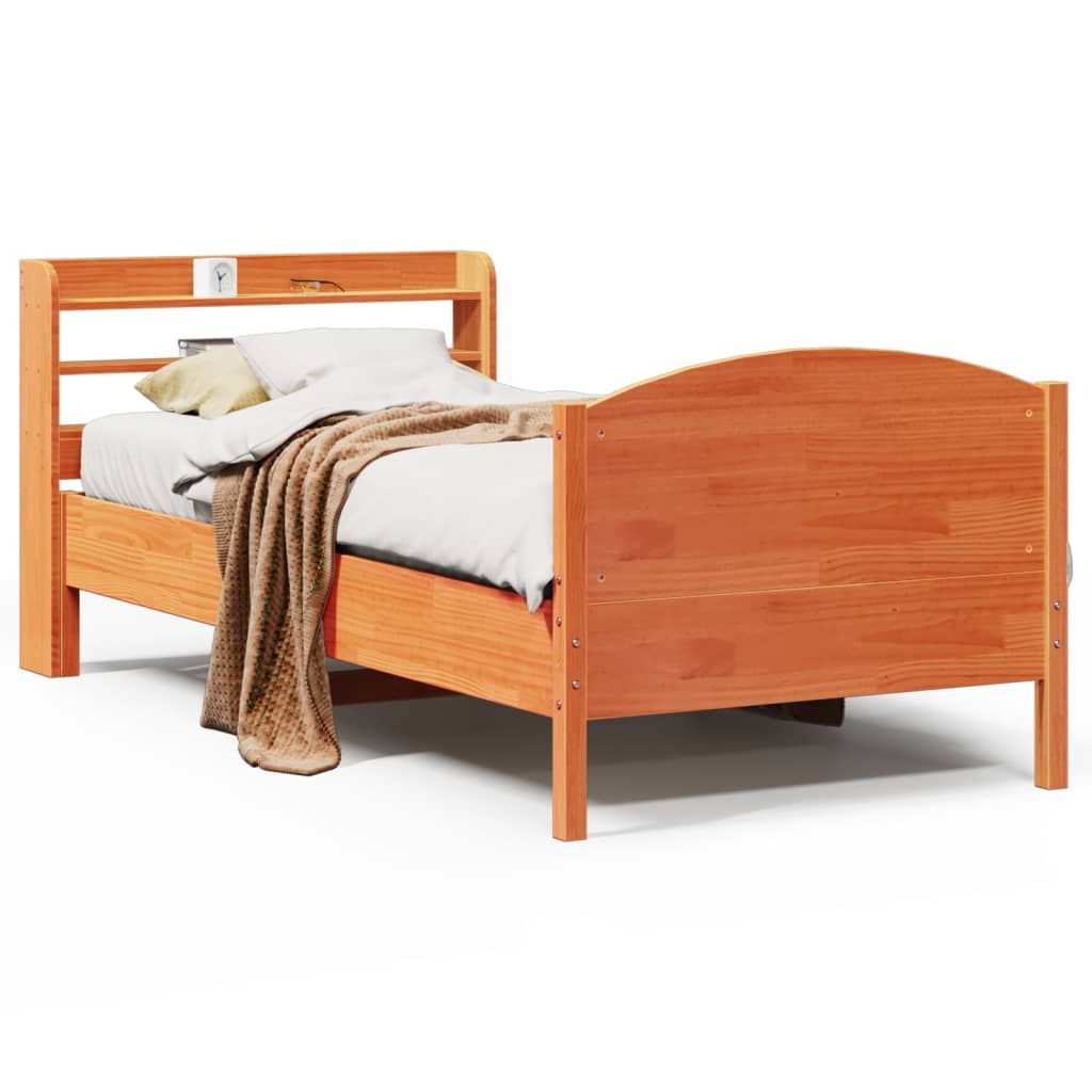 Cadre de lit sans matelas cire marron 100x200cm bois pin massif - XIOS