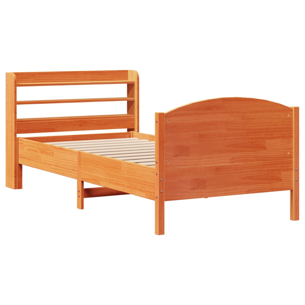 Cadre de lit sans matelas cire marron 100x200cm bois pin massif - XIOS