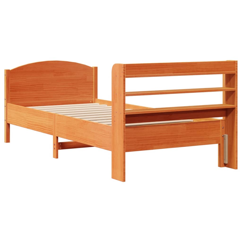 Cadre de lit sans matelas cire marron 100x200cm bois pin massif - XIOS