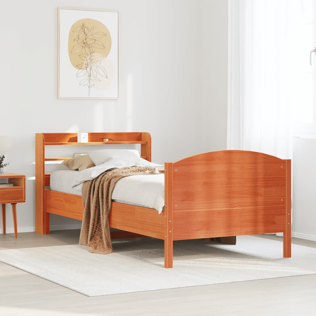 Cadre de lit sans matelas cire marron 100x200cm bois pin massif - XIOS