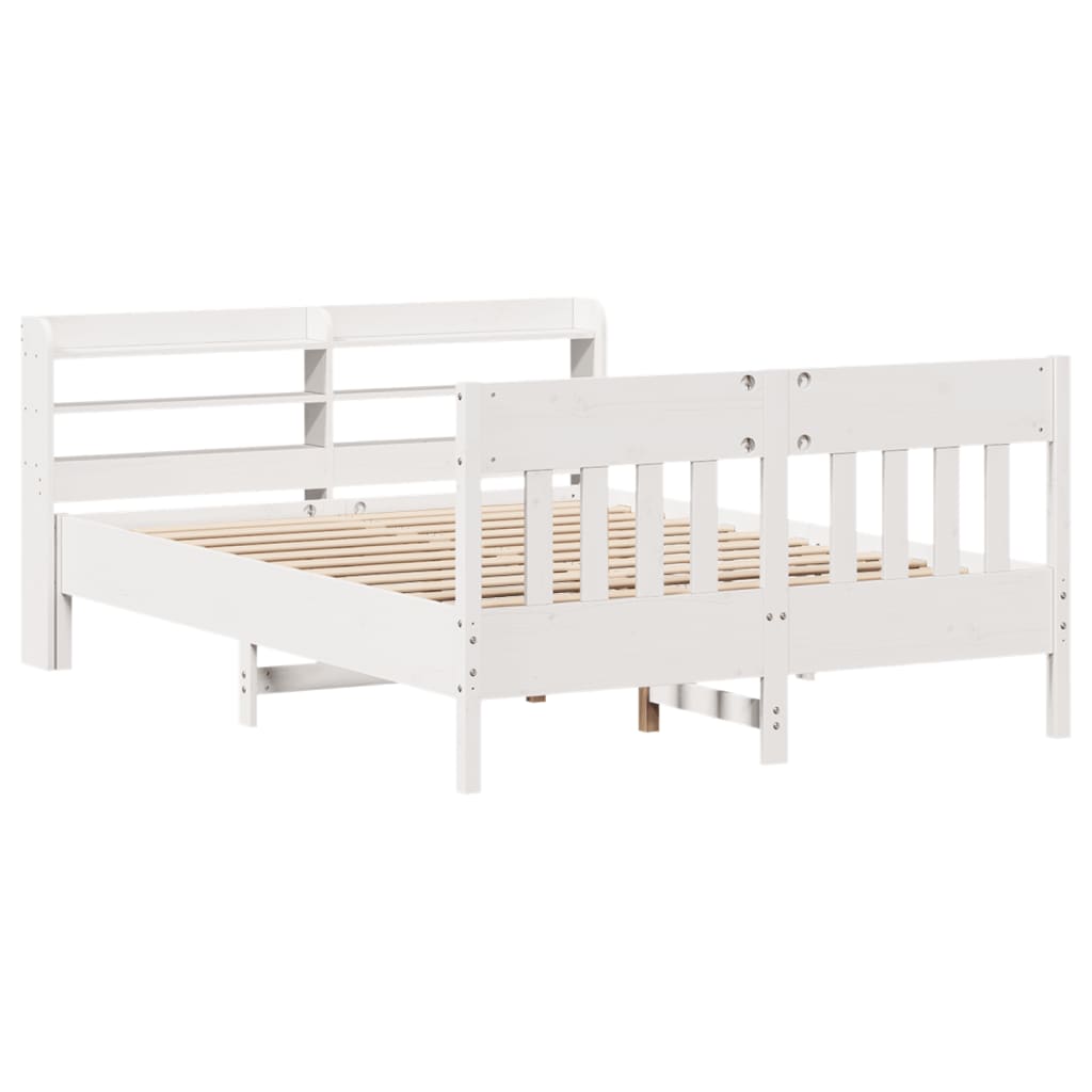 Cadre de lit sans matelas blanc 150x200 cm bois de pin massif - XIOS